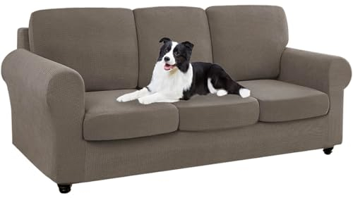 SYLC Ektorp Sofabezug Mit Separaten Sitzkissenbezug Und Rückenlehnenbezug Stretch Jacquard, Geteilt SofaÜberwürfe Anti-Rutsch Sofahusse Überzug (Taupe,Sofa+3 Seats+3 Backs)