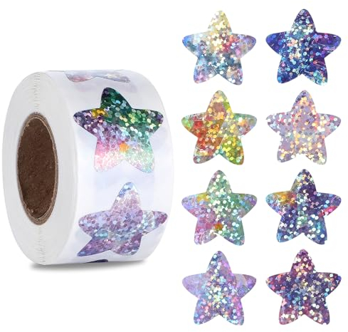 AOZUO 500 Stück Sterne Sticker,Stern Aufkleber Sterne, 2.5cm Glitzer Belohnung Sternaufkleber für Kinder Selbstklebend Etiketten für DIY Scrapbooking Dekoration Heimwerker Basteln Schule Schüler