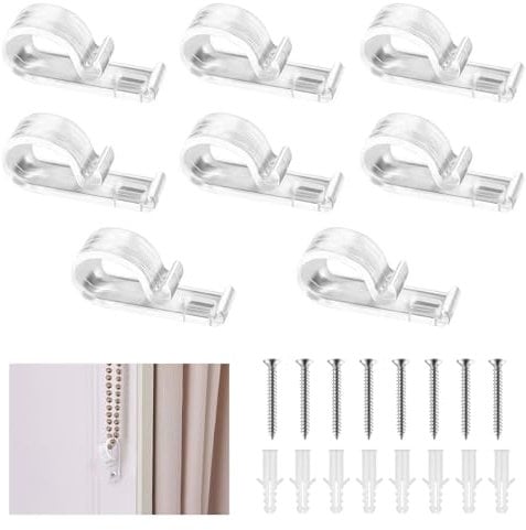 ALLisWE 8 Sets Roman Blind P Clip Plastic Roller Shade Clear Safety Chain Retainer with 8 Screws and 8 Pillars Child Safety Clear Vertical Blind P Clip Roller Blind Clips for Blinds Vertical