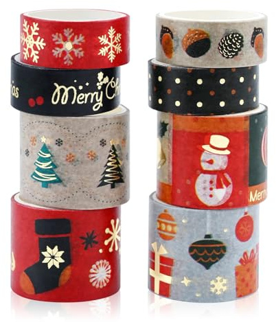 Washi Tape Set 8Rolls Weihnachten Rot Washi Masking Tape Dekorative Klebeband für Scrapbooking DIY Handwerk Bastler verschönert Journals Planer Karten Geschenkverpackung Bänder Hochzeit (Strumpf)