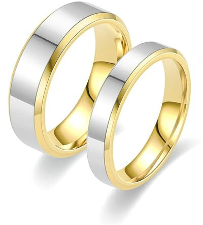 Bishilin Pärchen Ringe mit Gravur, Hochzeitsringe Paar Edelstahl 4MM 6MM Bicolor Hochglanzpoliert Verlobungsringe Eheringe Nickelfrei Damen Gr.60 (19.1) & Herren Gr.69 (22.0)