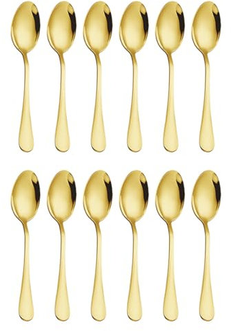 12Pcs Gold Serving Spoons, Stainless Steel Serving Utensils Set, Large Solid Spoons Gold Soup Spoons with Mirror Polish for Buffet Dishwasher Safe for Party, Banquet, Kitchen