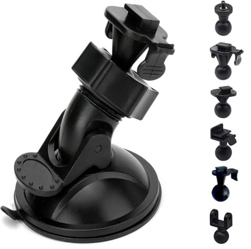 Dash Cam Mount, Car Suction Cup for 360 Degree Angle Dash Cam Holder with 6 Types Adapter for Driving DVR Camera Camcorder GPS Action Cameras