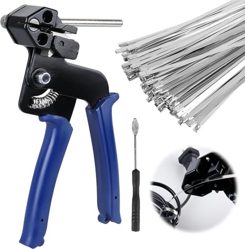 Kabelbinder Zange, 100Stück Edelstahl Kabelbinder und Metallbinderpistole Edelstahl Kabelbinderzange Metall Kabelbinder Kabelbinder-Werkzeug Kabelbinderpistole zum Festziehen Geschnittener Kabelbinder
