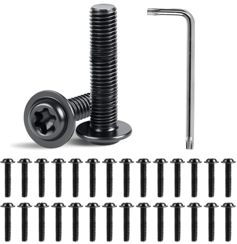 MIGUBIGU 30 PCS Viti a Testa Bombata con Flangia M6 x 30 mm Vite Legno Testa Bombata Torx con Chiave Torx, Viti Testa Flangiata, Filettatura Completa Nero, per Mobili, Elettrodomestici, Macchinari