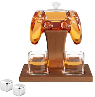 Ensemble de carafe à whisky - Manette de jeu - Coffret cadeau pour homme - Noël - 25,4 oz - Carafe à décanter classique de 750 ml - 2 verres à whisky et 2 pierres à whisky