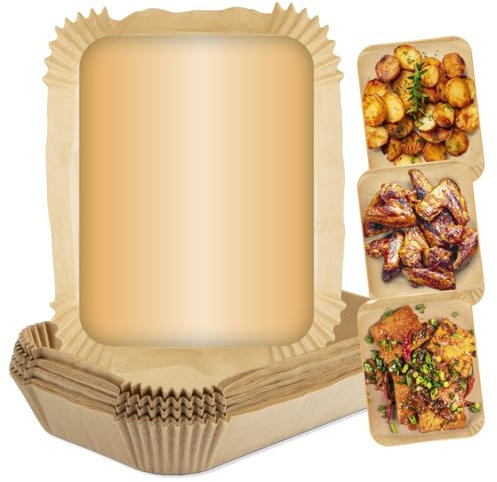 GOURMETmaxx Backpapier für Heißluftfritteuse, 3 bis 5 Liter | Backpapierschale – antihaftbeschichtet & ölbeständig | Doppelkorb Airfryer Backpapier – 200 Stück | 22 x 14 x 4,5 cm