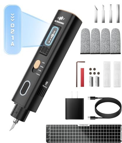 FISHOAKY Ultrasonic Cutter 40 kHz Ultraschall Messer mit OLED-Display für 3D Drucker Modell Cuttermesser Gravierstift Tragbarer Professioneller Ultraschallschneider für Holz, Harz, PVC, DIY