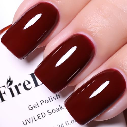 Firedeep 10ml Hema Free Dark Wine Red Gel Nail Polish,Soak Off UV LED Gel for Long Lasting Salon Manicure at Home, Nail Art Gift for Women and Girls