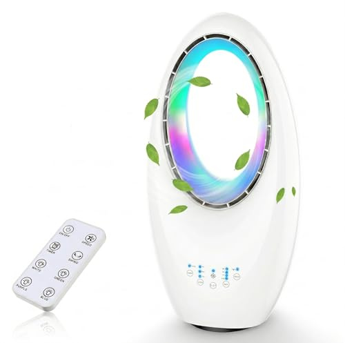 Aiorber Rotorloser Ventilator, Leiser Turmventilator mit Fernbedienung, LED Beleuchtung, 60° Oszillation,3 Modi, 7.5H Timer für Schlafzimmer Büro Wohnzimmer Kinderzimmer