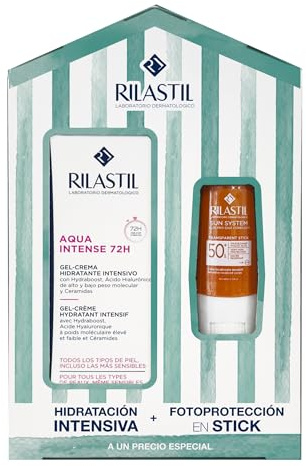 Rilastil - Set Top Summer Aqua Intense 72H + Stick SPF50+, Feuchtigkeitscreme für das Gesicht mit Hyaluronsäure und Photoprotector im Stick für empfindliche Zonen, 40 ml + 8,5 g