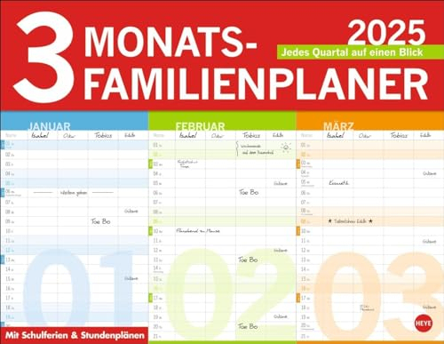 3-Monats-Familienplaner 2025: Familienkalender mit 3 Monats-Übersicht. Praktischer Familien-Wandkalender mit viel Platz zum Eintragen. 44 x 34 cm (Bürokalender Heye)