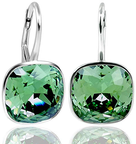 NOBEL SCHMUCK Ohrringe Silber Grün Markenkristallen 925 Sterling Silber Erinite