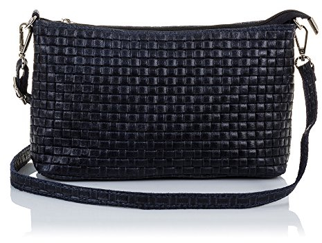 FIRENZE ARTEGIANI. Handtasche für Damen, echtes Leder, geometrische Gravur, lackiert, Handtasche für Damen, hergestellt in Italien, italienisches Leder, 27 x 15 x 7 5 cm, Farbe: Dunkelblau,