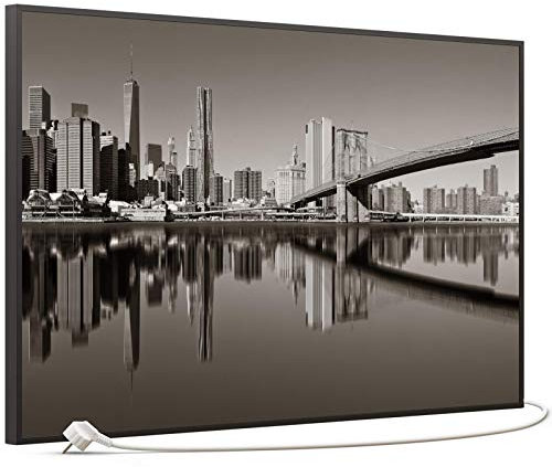 STEINFELD Bild Infrarotheizung mit Thermostat | Made in Germany | viele Motive 350-1200 Watt Rahmen schwarz (600W, 052 Brooklyn Bridge)