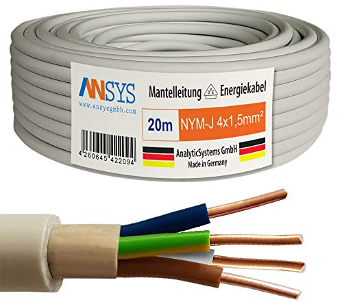TechMech 20m NYM-J 4x1,5 mm² Mantelleitung Feuchtraumkabel Elektrokabel Kupfer Made in Germany