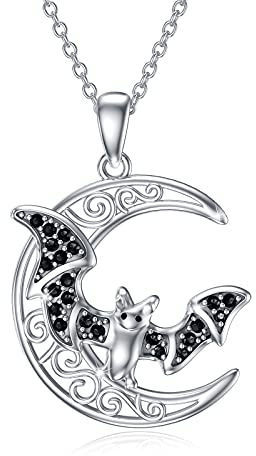 Waysles Chauve-Souris Celtique Lune Collier en Argent Sterling 925 Pendentif Croissant de Lune avec Collier Chauve-Souris Noir Halloween Bijoux Cadeaux pour Femmes Filles Elle
