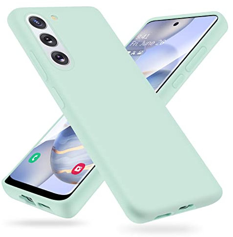 OHLIGIA Samsung Galaxy S21 FE Liquid Silicone Protective Case with Soft Microfiber Lining for Galaxy S21 FE Thin and Soft Phone Case 6.4-inch (2022) (Light Green)