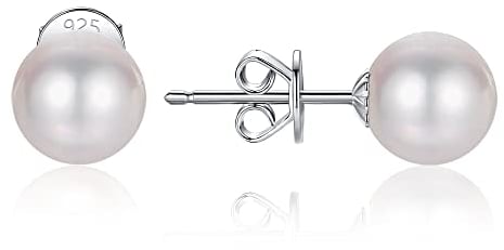 LUCKMORA Süßwasserperlen Ohrringe Runde Perlen 925 Sterling Silber Echt Perlenohrringe Stecker für Damen weißen Süßwasser-Zuchtperlen Ohrringe Ohrstecker (7mm)