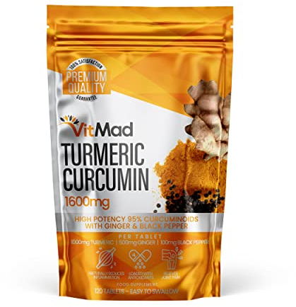 Turmeric Curcumin Ginger Black Pepper 120 Tablets 95% Curcuminoids - Naturally Reduces Inflammation