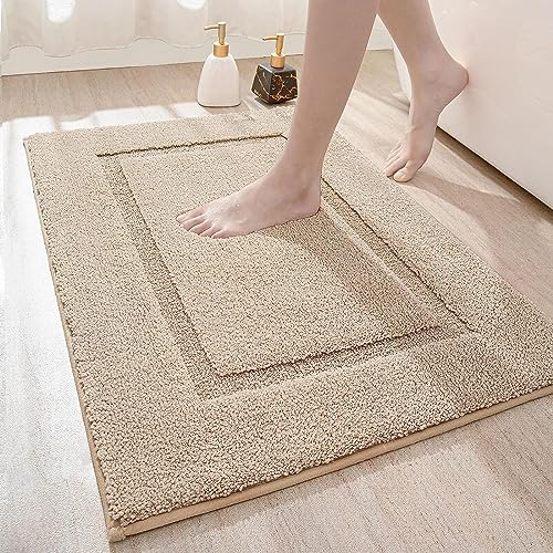 DEXI Badezimmerteppich 60 x 90 cm, Badteppich rutschfest Waschbar, weicher Badematte, Mikrofaser Absorbent Badvorleger, Badematten für Badewanne, Duschraum und Badezimmer, Beige