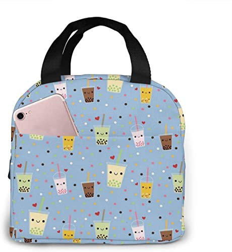 SJOAOAA Happy Boba Bubble Tea Lunch Bag für Frauen Mädchen Kinder Isolierte Picknicktasche Thermo-Kühltasche Bento Große Meal Prep Cute Bag Große auslaufsichere weiche Taschen für Lunchbox, Camping,