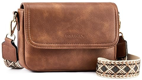 BOSTANTEN Damen Crossbody Bag mit verstellbarem Farbigem Riemen, Damen Umhängetasche aus PU Leder, Schultertasche für Frauen
