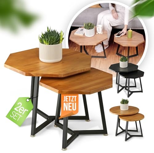 Zunika Couchtisch [2er Set] Beistelltisch FSC Massiv Holz braun modern | Satztisch, Nachttisch, Side Table. Coffee Table, Tisch für Wohnzimmer, Sofa, Couch, Dekoration | Jetzt Modelle vergleichen