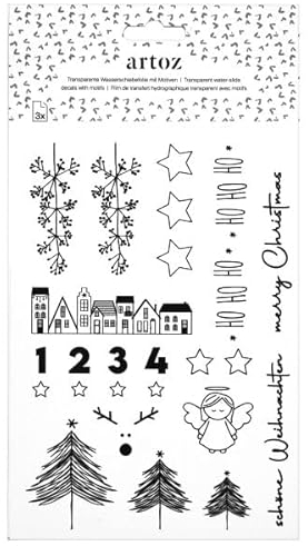 Artoz Transparente Wasserschiebefolie mit Motiven - DIN A5-3 Bogen – transparent, bedruckt – Weihnachtsmotive - Anwendung auf Keramik, Glas, Holz, Metall, Kunststoff, Kerzen, Seife und mehr