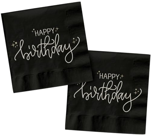 Folat 68683 Geburtstag Dekoration Schwarz, Creme, Champagner Gold - Servietten - Crème Noir - 33 x 33 cm - 20 Stück - EIN schickes und charmantes Happy Birthday Geschirr