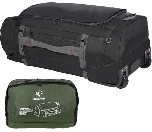 REDCAMP 120L Extra Große Reisetasche mit Rollen, Faltbare 2-Rad Trolley Sporttasche Reisetasche mit Rädern Weichgepäck, Geeignet für Reise- und Campinggepäcktaschen, schwarz