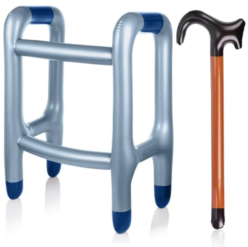 PHIEZC Rollator Aufblasbar und Aufblasbarer Gehstock Set | Aufblasbare Gehhilfe für Senioren, Karnevalskostüm, lustiges Zubehör für Sie, um Oma oder Opa zu spielen