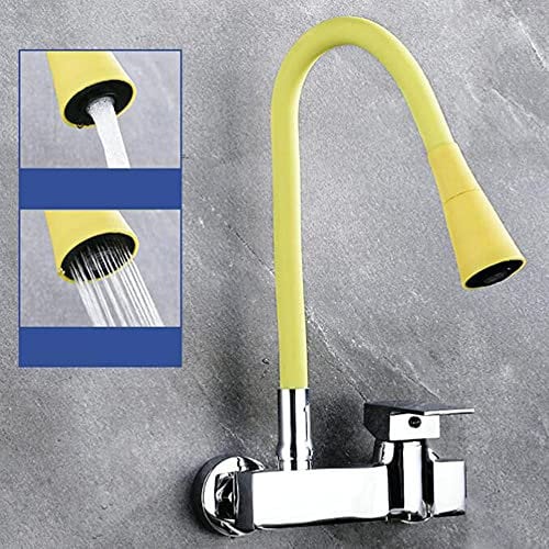 Brass Kitchen Tap Wall Mounted Swivel Hot and Cold Mixed Water Kitchen Sink Mixer Taps-Yellow Kitchen Mixer tap