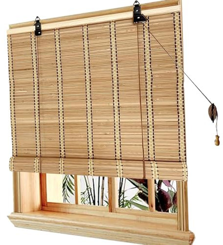 tow000ack Bambusrollo Retro Bambus Rollo,Garten-Sonnenschutz Jalousien,Sichtschutz,Natur Holzrollos,Fenster Rollo aus Bambus für Innen,Decken- oder Wandmontage,Breite x Höhe (60cm x 130cm)