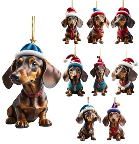 9 Stück Dackel Weihnachtsbaumanhänger Acryl Tannenbaumschmuck WeihnachtsanhäNger Dackel Flat Decorations Auto Ornament Geschenke, Acryl Anhänger Weihnachtsanhänger Deko Für Auto, Zweige, Weihnachtsstr