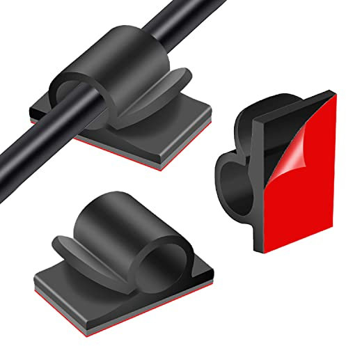 100pcs Black Cable Clips Self Adhesive - Outdoor Light Wire Clips Self Adhesive Cable Tidy Hooks Cord Organiser Holder Cable Management for Workshop Home Office Christmas Decorations Fairy Light