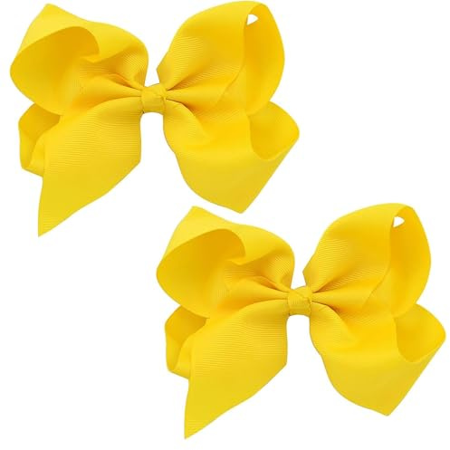 2pcs 4 In Yellow Hair Bow, Ribbon Hair Bow Clips Barrettes, For Children Kids Girls Women,Styling Accessory