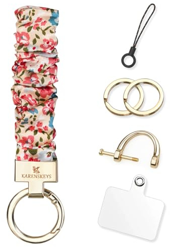 Generisch KARENSEKEYS Scrunchy-Schlüsselband-Armbändchen – Schlüsselanhänger für Autoschlüssel mit D-Ring, dehnbare Handy-Accessoires mit Befestigungsöse für Frauen.