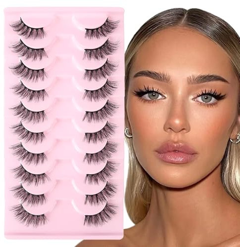 AUYAO Demi Faux Cils, 10 Paires 3D Russian Fake Cils Naturel Doux Fluffy, Cils Vaporeux, Professionnels Épais Cils Réutilisables