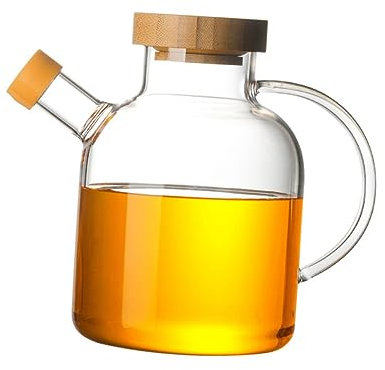 WEKADRIN Botella Dispensadora De y Vinagre De Vidrio Con Tapa De Madera y Pico Vertedor Antigoteo y Fácil De Usar La Cocina