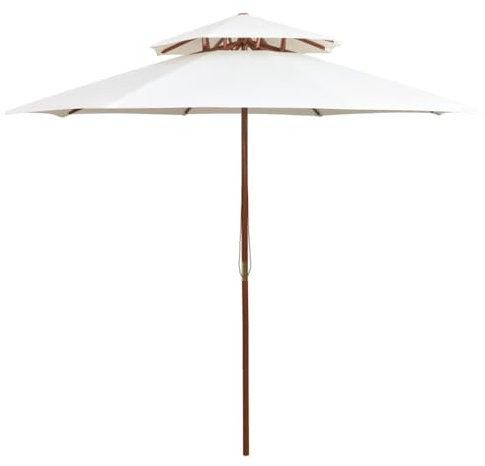 Holamys sombrilla de doble cubierta 270 x 270 cm, color crema, barra de madera, protección UV para terraza de jardín, zona de piscina, relajación al aire libre