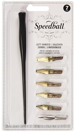 Speedball Left-Handed Pen Set, 1 Pen Holder, 6 Pen Nib Tips, For Ink Lettering, Italic, Roman Gothic Alphabet Writing, Line Drawing, Scroll, Script Writing Pens, Accessories Supplies