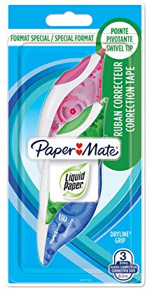 Paper Mate Liquid Paper DryLine Grip-Korrekturband | Gemischte Farben | 3 Stück