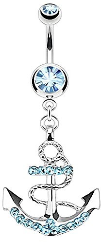 Taffstyle® Bauchnabelpiercing Schmuck Kristall mit Seefahrt Anker Anhänger - Aqua