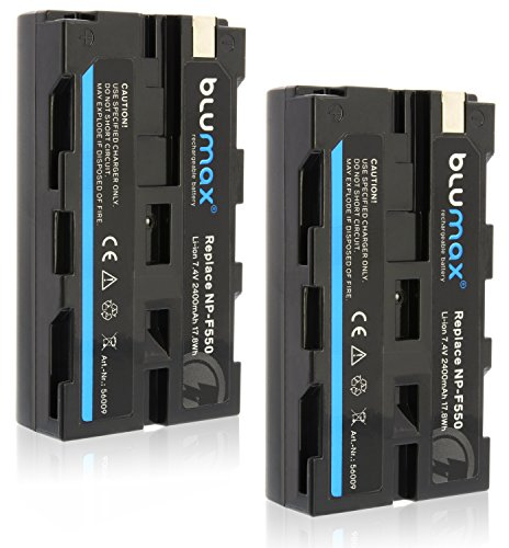 2X Blumax Akku kompatibel mit Sony NP-F550 / NP-F530 / NP-F570 | 2400mAh - (Blackmagic NP-F570) - auch für Diverse Blitzgeräte Videoleuchten Fieldmonitore