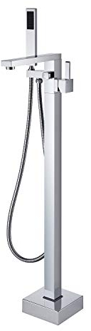 Wowkk Freistehende Badewannen-Armatur mit einem Griff, Bodenmontage, Badezimmer-Armatur mit Handbrause chrome