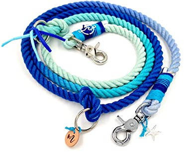 Matibuli Mini- Hundeleine aus Baumwolltau, Tauleine, in der Farbe Blue Ocean mit kleinen Scherenkarabiner für kleine bis mittelgroße Hunde bis 10Kg