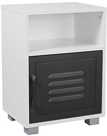 URBNLIVING Valencia Metal Door 1 Shelf Wooden Bedroom Bedside Cabinet Nightstand Side Table (White/Black)