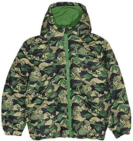 Popgear Minecraft AOP Camo Logo Puffer Jacket, Kids, 4-14 Years, Green, Official Merchandise