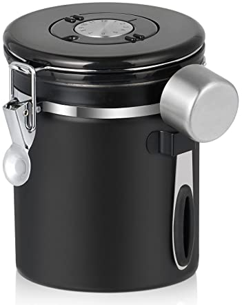 Coffee Canister Airtight Stainless Steel Coffee Canister for 400g Coffee Beans with Date Tracker, CO2 Release Valve and 1 Coffee Powder Measuring Spoon